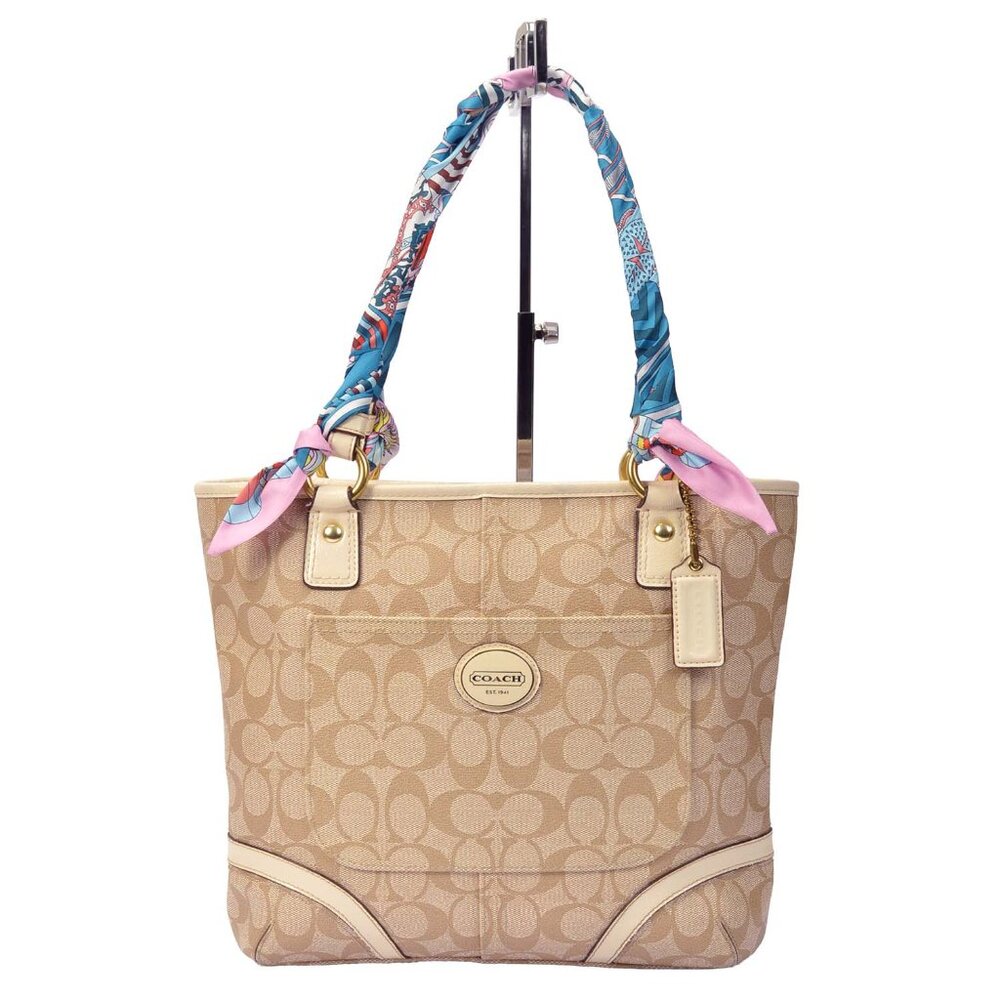 AUTHENTIC COACH F8917 PEYTON SIGNATURE TOTE WITH RIBBONS ON HANDLES
